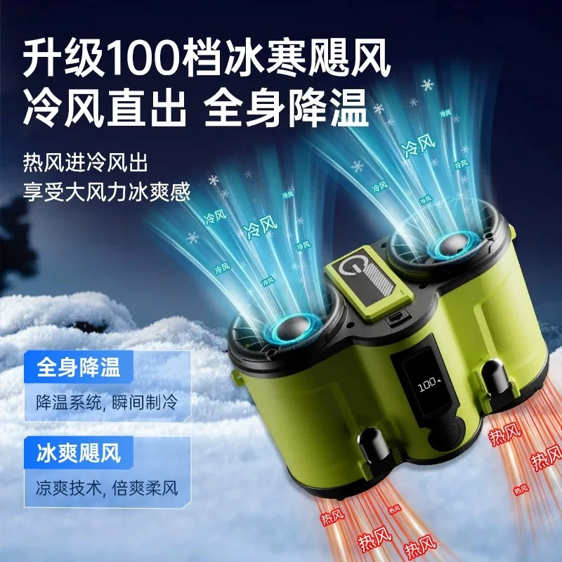 Double Head Double Trend Waist Fan Outdoor Cooling Artifact Large Wind Long Battery Life Construction Site Fan