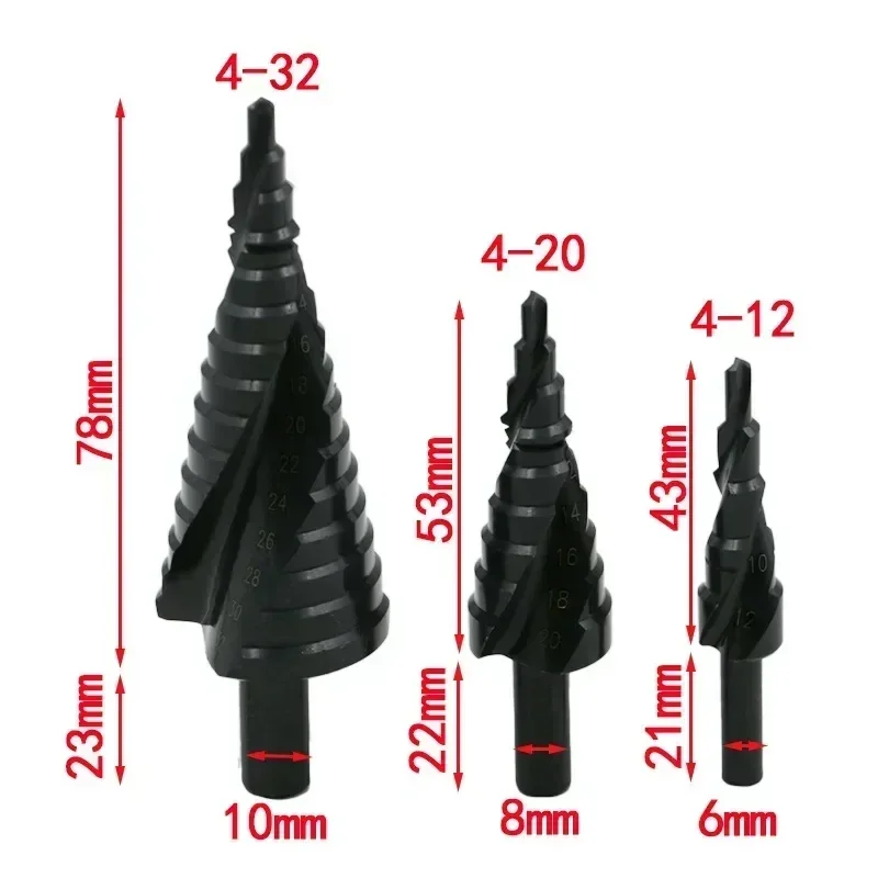 3pcs/set High Speed Steel Cobalt Step Drill Bit 4-12 4-20 4-32mm HSS Nitrogen Spiral Triangle Shank Drill Bit Set for Metal Cone