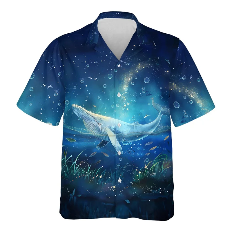 

3D Printed Killer Whale Hawaiian Shirt Men Blue Whales Animal Pattern Blouses Unisex Aloha Shirts Comfortable Tops Short Sleeves