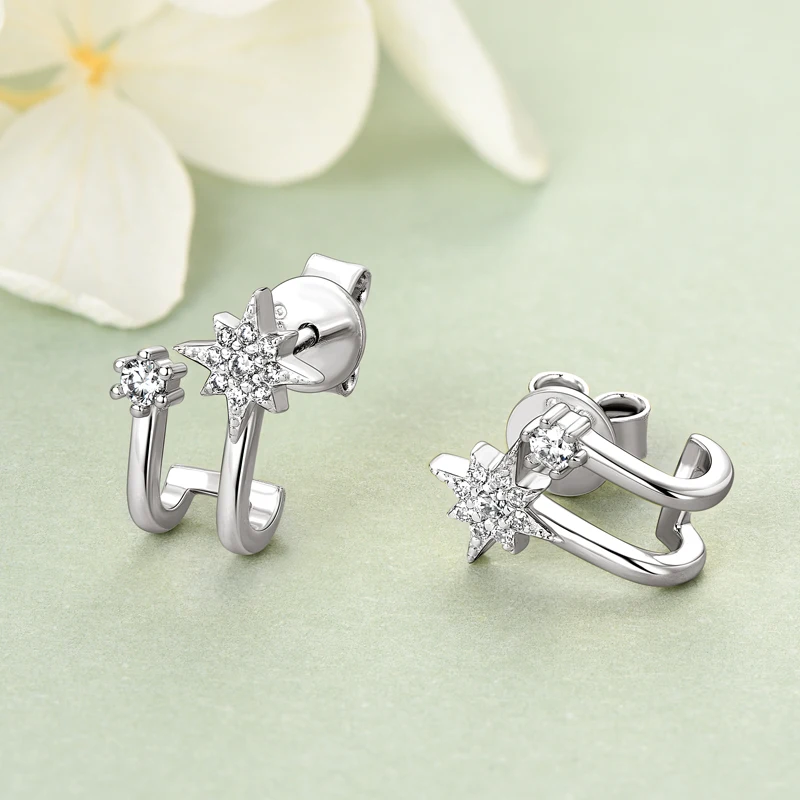 

2mm&1.4mm&0.9mm Full Moissanite Earrings Cuff Ear Piercing Studs 925 Sterling Silver Original GRA Certified Fine Jewelry 2026