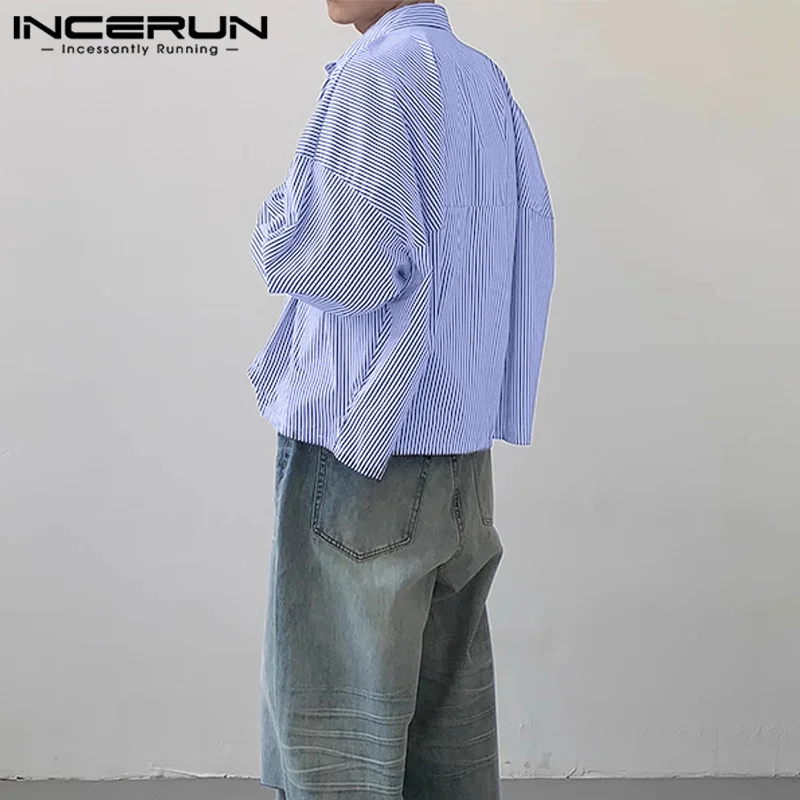 INCERUN Men Striped Shirt Lapel Long Sleeve Loose Korean Style Men Clothing Streetwear 2024 Fashion Casual Male Shirts S-5XL