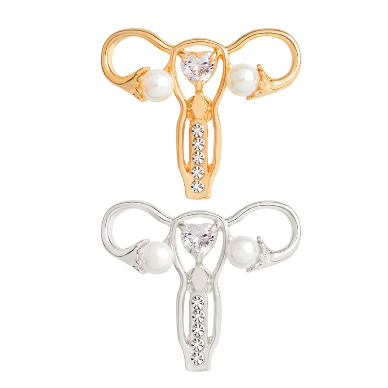 Female Uterus Pearl Crystal Metal Brooch Care Women Health Badge Jewelry Pin Doctor Nurse Medical Student Accessories Gift