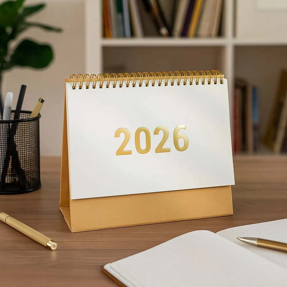 

Портативный бумажный настольный календарь премиум-класса 2026 со стабильным основанием, стоячий календарь на катушке, записываемый настольный планировщик для заметок, академический планировщик