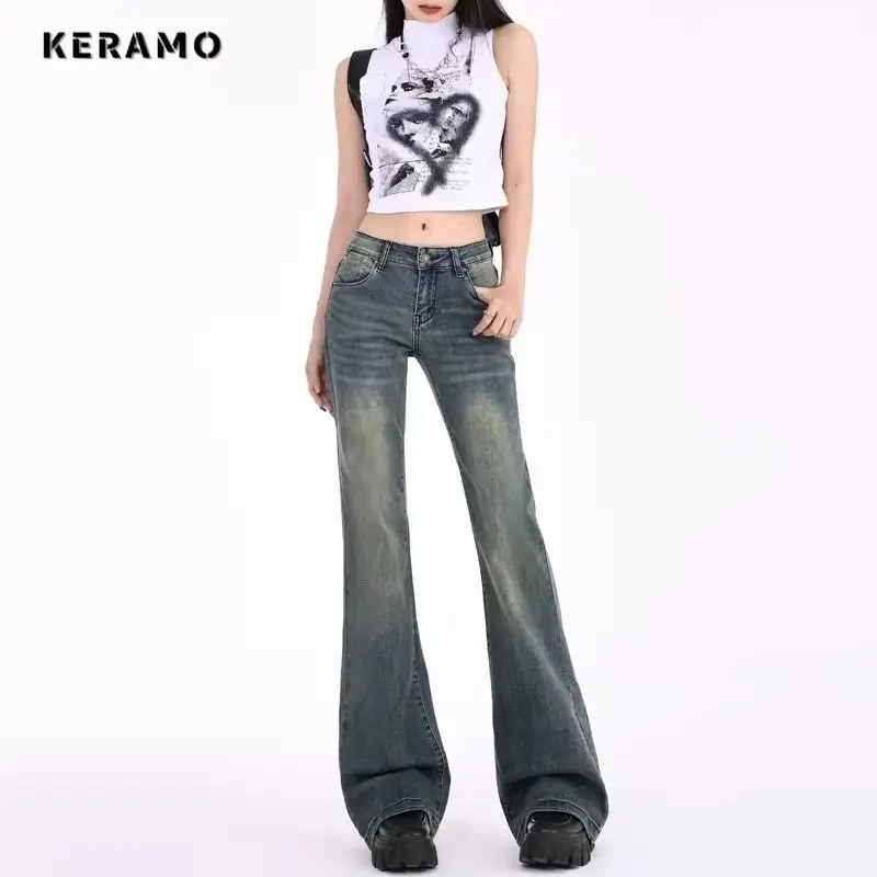 

Harajuku Sheath High Waist Flared Jeans 2024 Summer Female Retro Y2K Pants Women's Streetwear Style Vintage Slim Denim Trouser