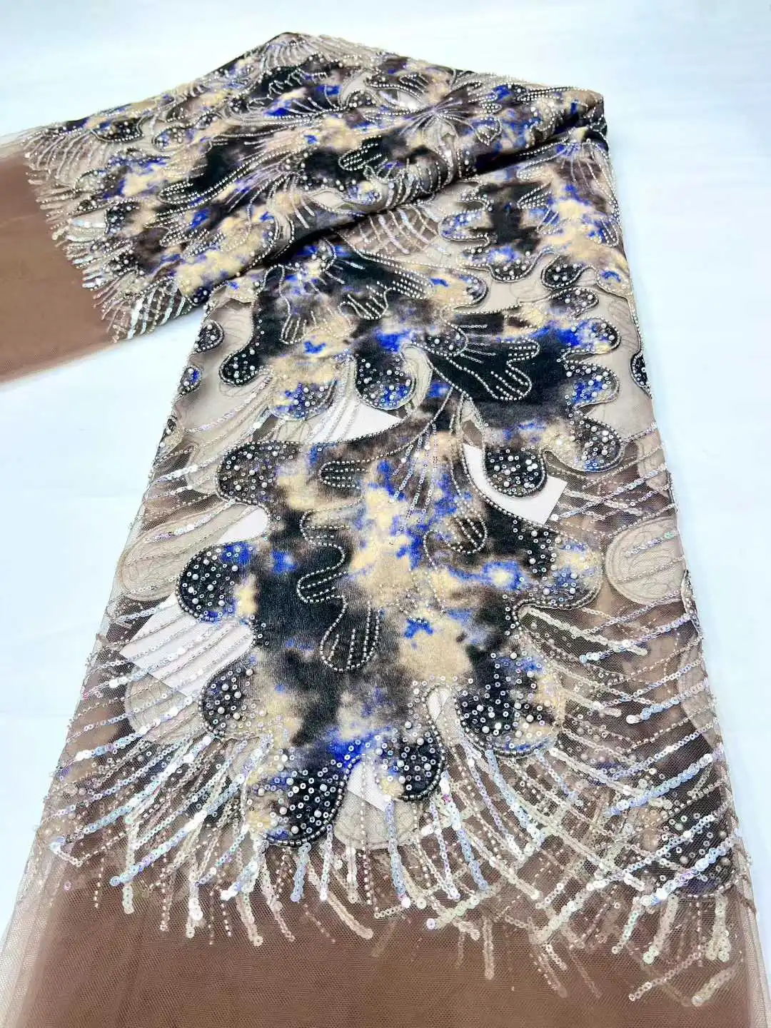 

African Luxury French Sequins Lace Fabric High Quality 2026 Nigerian Beaded Embroiderey RhinestoneTulle Lace For Wedding Dress