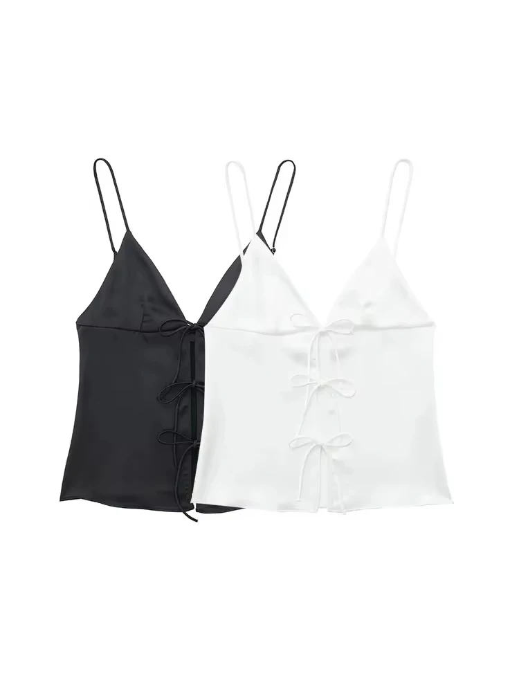

TRZA-V Neck Tank Tops for Women, Thin Straps, Female Camis, Front Tie, Sexy, Fashion
