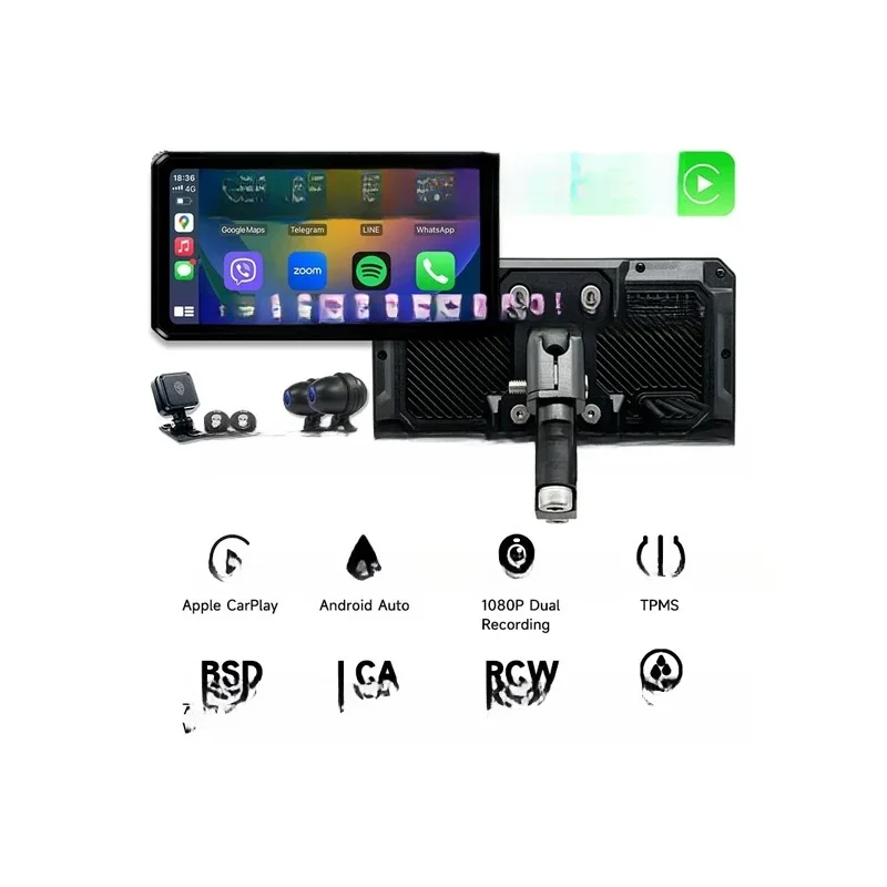 Alien Rider M2 Pro Motorcycle CarPlay Navigation Android Auto Dual Recording Cam With 6 Inch Screen 77GHz BSD