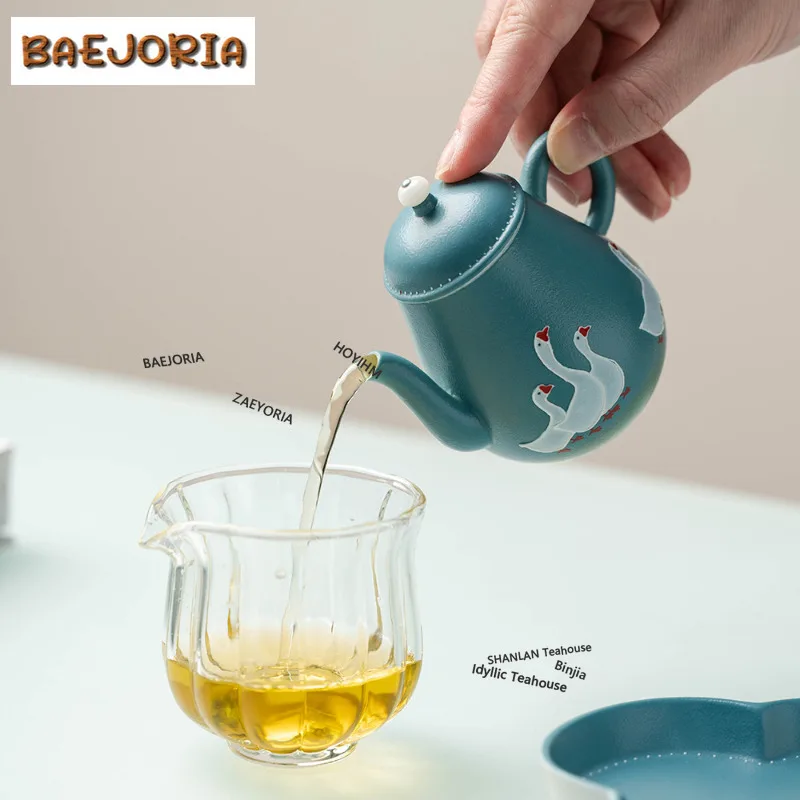BAEJORIA Hand-painted White Goose Tea Set Complete Set Ancient Tea Ceremony Set Teapot And Tea Cup Set Teaset Collection