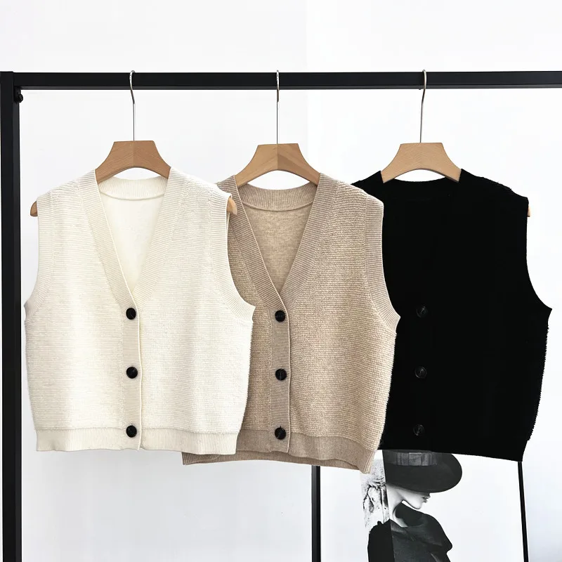 Women's Cashmere Sweater Vest, V-Neck Cardigan, Sleeveless, Three-Button, Slim Fit, Knitted, Inner, Female, Autumn Clothing, New