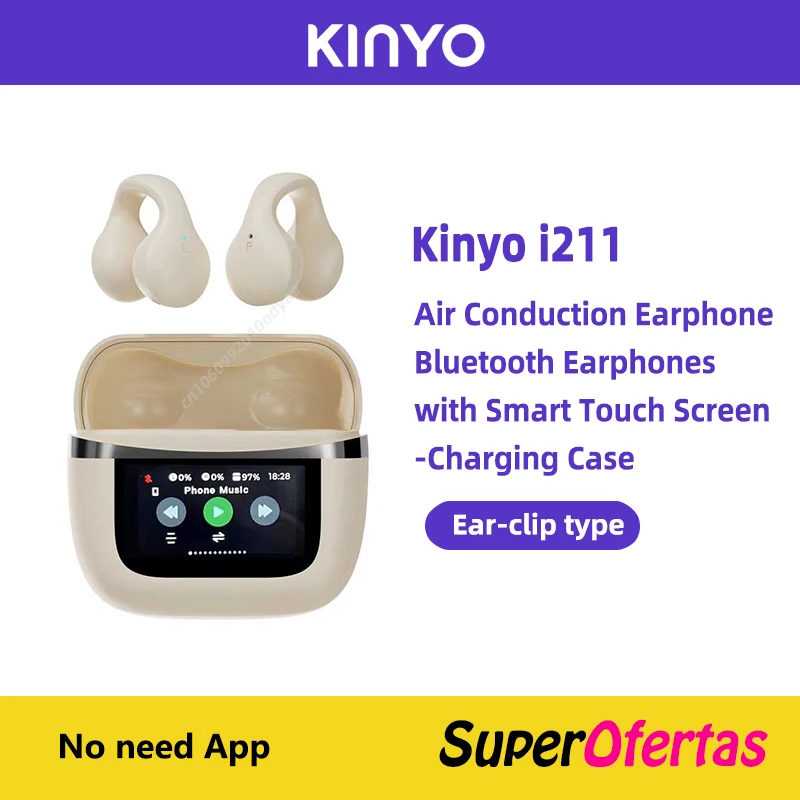 Kinyo Bluetooth Earphones i211 Wireless Clip-on Air Conduction Headphone with Smart Touch Screen Charging Case Sports Headset