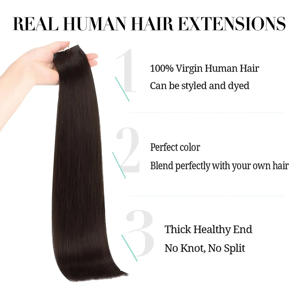 Tape in Hair Extensions Human Hair Straight Natural Black Tape on for Women 100% Human Remy Hair Tape in Hair Extensions