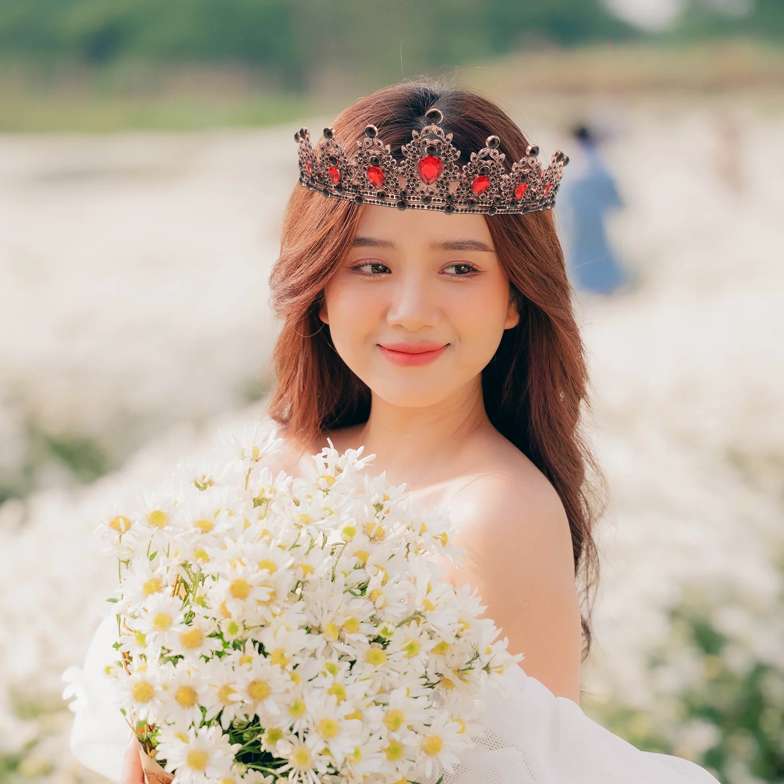 

1 шт., винтажная большая тиара с красной короной и стразами для женщин, аксессуар для волос для свадебной вечеринки, выпускного вечера, вечера