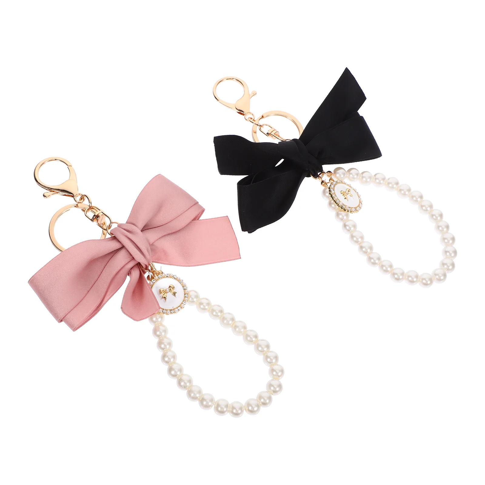 2 pezzi portachiavi con fiocco di perle piccole catene carine per portachiavi per auto borsa zaino ciondolo portafoglio perle simulate poliestere zinco