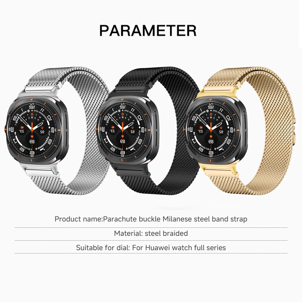 For Samsung Galaxy Watches Ultra Strap Stainless Steel Milanese Magnetic Parachute Buckle Strap
