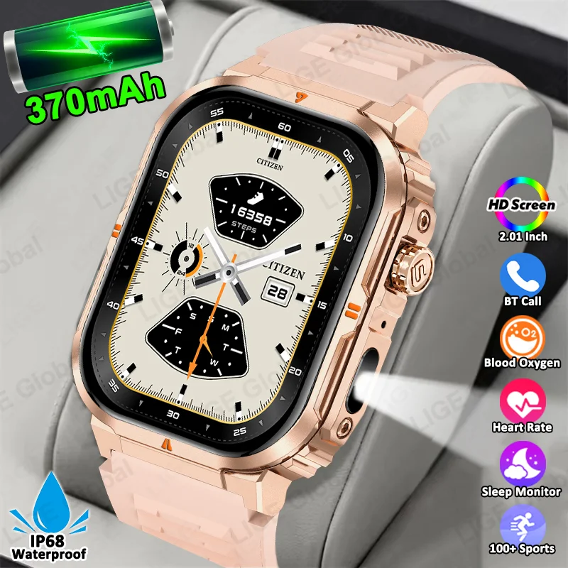 LIGE جديد إمرأة ساعة ذكية 370mAh مصباح يدوي 2.01 "HD جعل الرد على المكالمات صوت مساعد الرياضة مراقبة الصحة Smartwatch للرجال