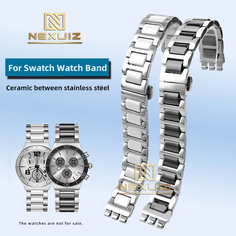 

Stainless Steel Ceramic Watch Chain For Swatch YVS441G/YAS112G Watch Band 17mm 19mm Waterproof Strap Convex Interface Bracelet