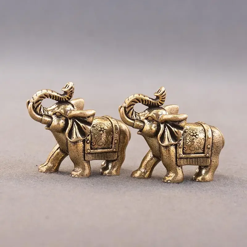Copper Lucky Elephant Small Ornaments Brass Blessing Elephant Miniature Figurine Antique Bronze Animal Statue