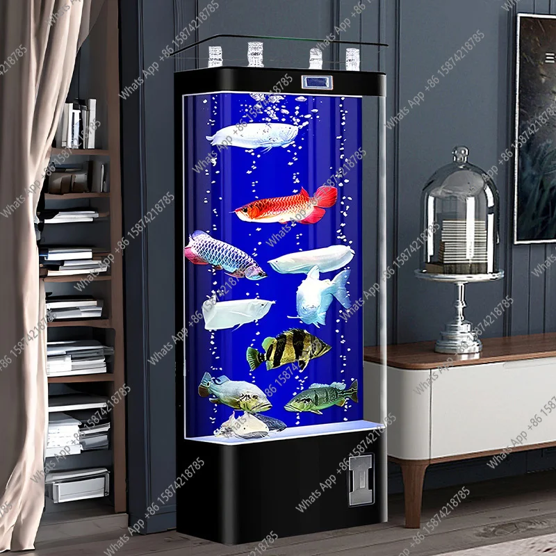 

Напольный квадратный аквариум рядом со шкафом под телевизор в гостиной, бытовой универсальный аквариум для золотых рыбок.