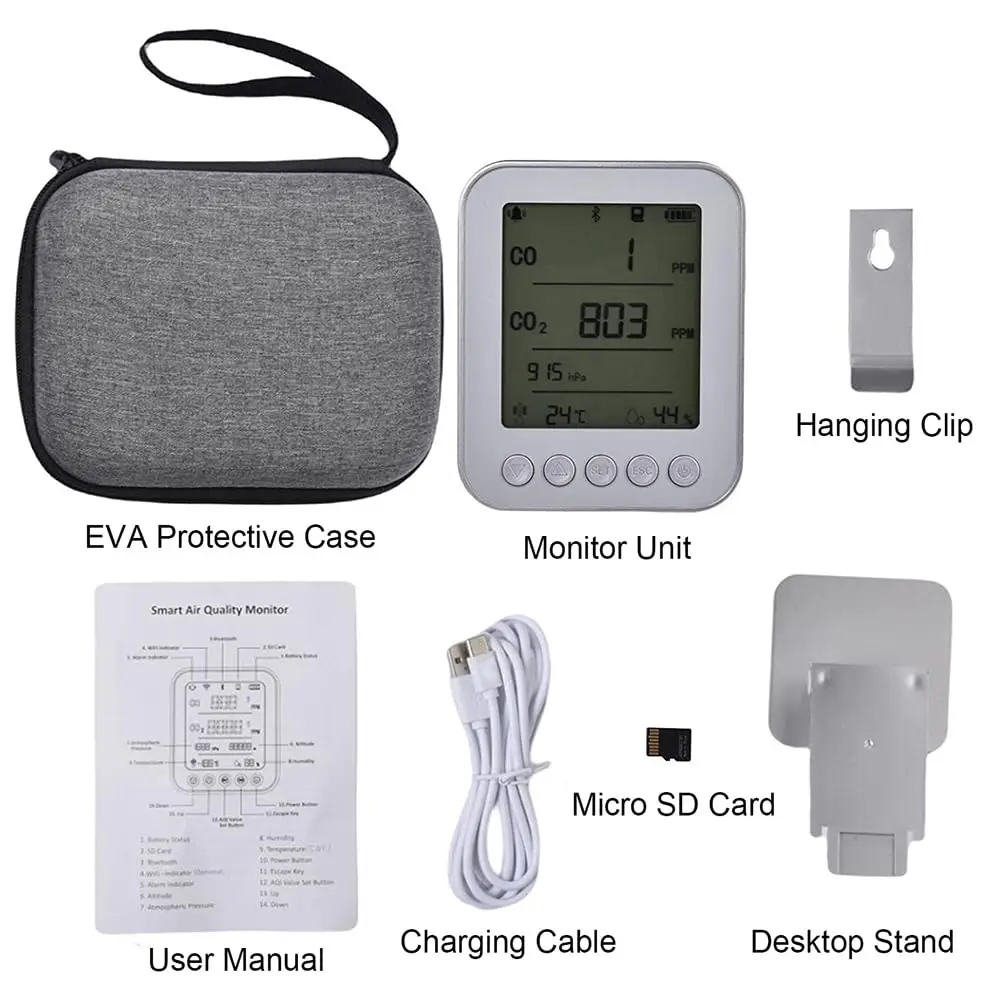 سعر المصنع في الوقت الحقيقي 7 في 1 محلل الغاز المحمول كاشف غاز أول أكسيد الكربون مراقبة جودة الهواء في الهواء الطلق CO2 متر