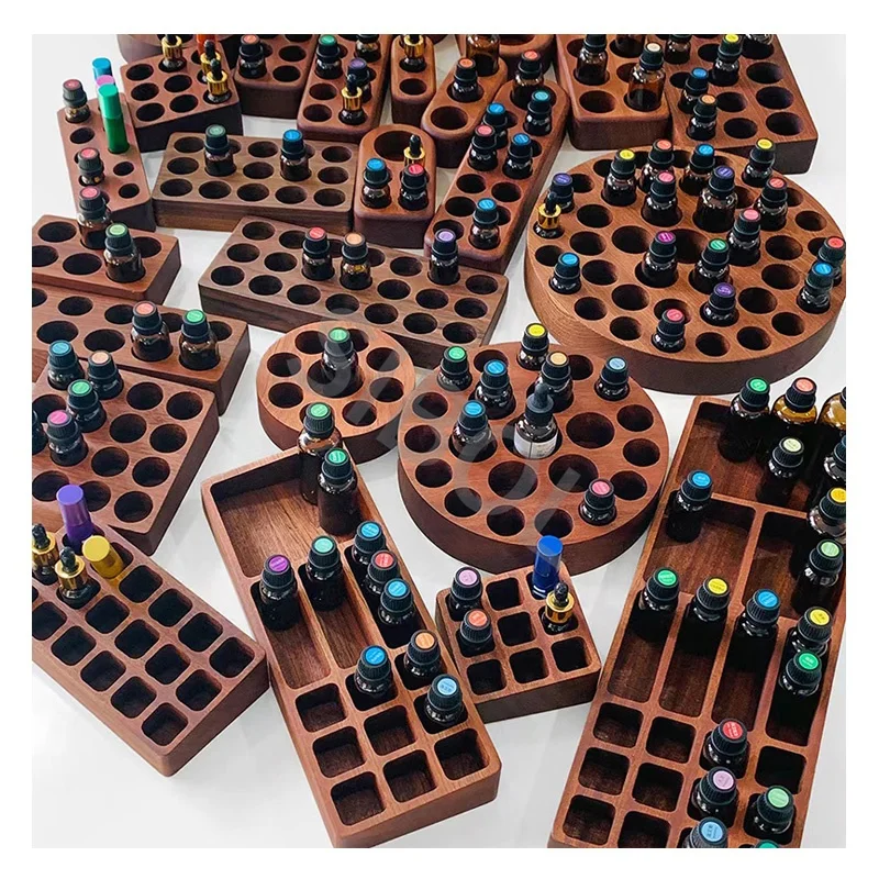 

Benchtop wooden storage rack for essential oil