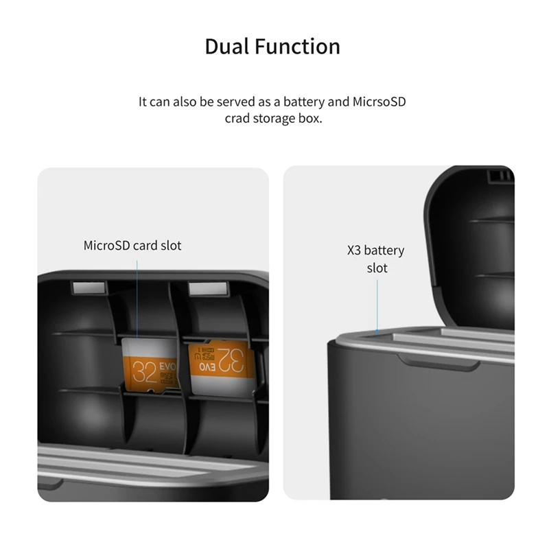 Fast Battery Charger Hub, 2 Channel Battery Charge Storage Station With Misro-SD Card Slots Portable For Insta360 X3