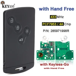 KEYECU 433MHz 7945 /PCF7953 4A Chip Keyless-Go with Hand Free Smart Card Remote Key Fob for Renault Captur Clio 4 Lutecia Symbol