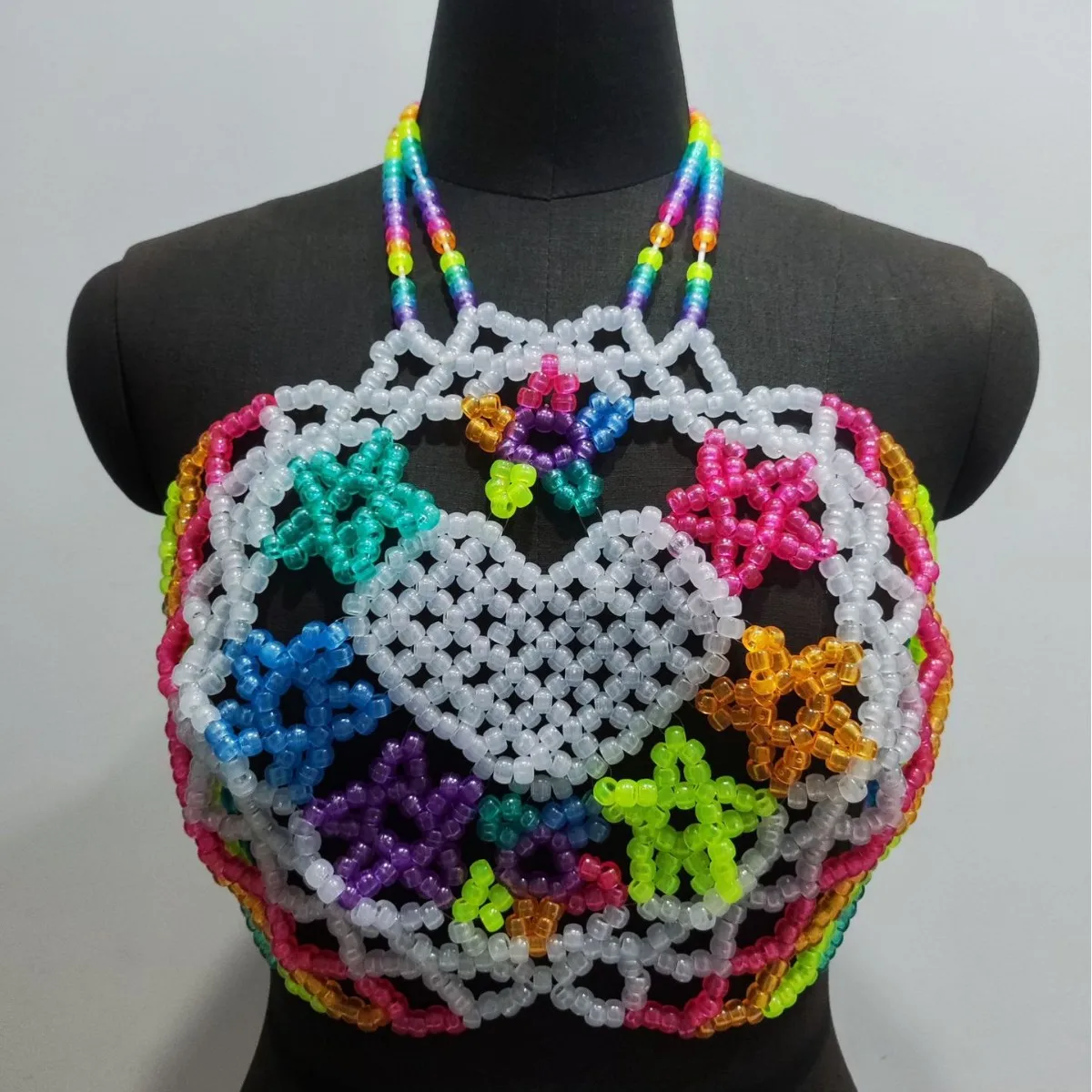 Music Carnival Luminous Beaded Bra Chain Handmade DIY Sexy Love Pentagram Hollow Chest Decoration for Women