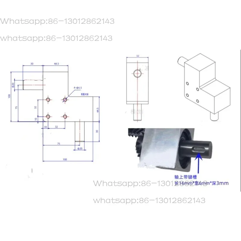 90-degree reversing angle reducer with a gear ratio of 1:1 shaft diameter of 20mm, with key, right-angle spiral bevel gear box.
