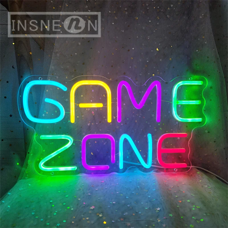 

Game Zone Neon Sign Light Gaming Room Wall Decor for Bedroom Party Man Cave USB Power with Hanging Line Neon Signs Gamer Neons