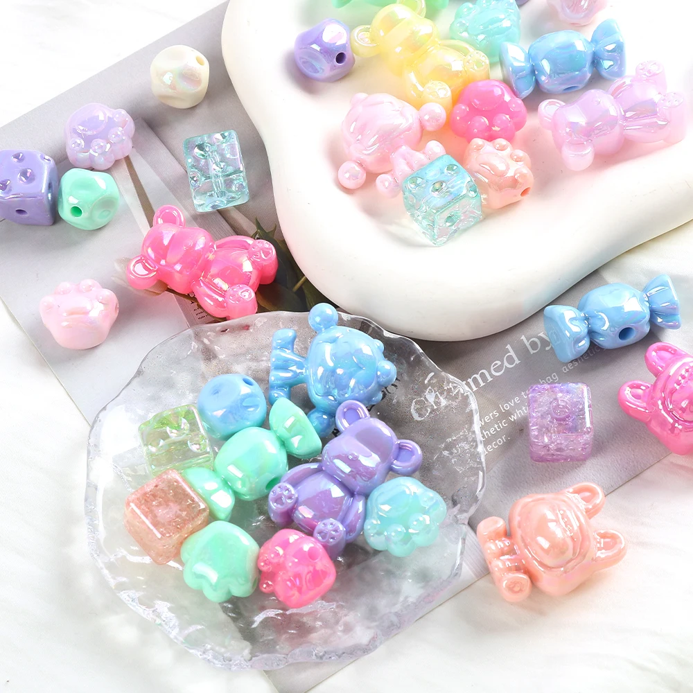 

5pcs/lot Acrylic Jelly Colored Mixed Various Shapes Beads Necklace Pendant Phone Key Bag Chain For DIY Jewelry Accessories