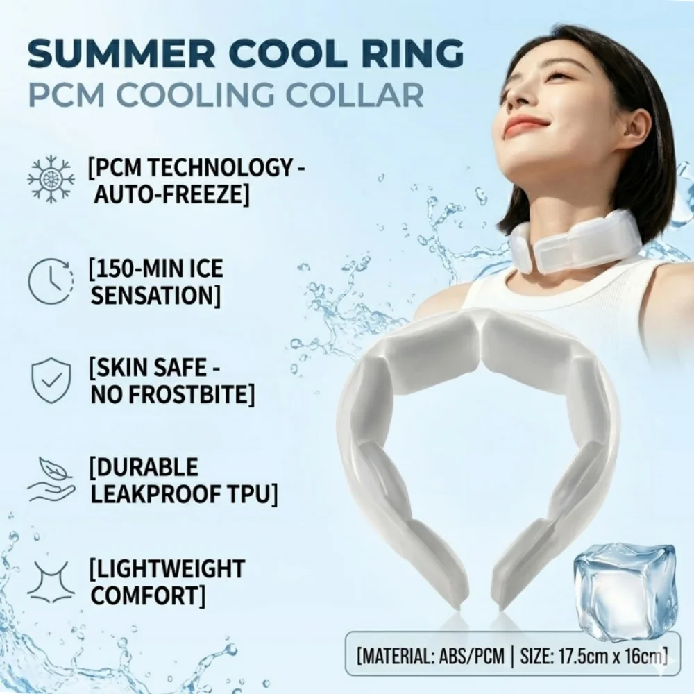 Neck Cooling Tube Wearable Ice Ring Reusable 18℃/64℉ Freeze Neckband Cooler for Outdoor Work Hot Summer Support