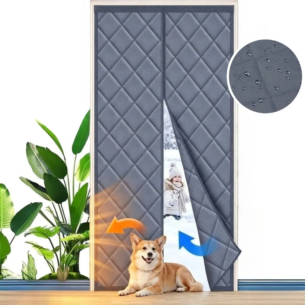Magnetic Thermal Insulated Door Curtain Oxford Fabric Thicken Cotton Filled Temporary Screen Door Interior Insulation Cover