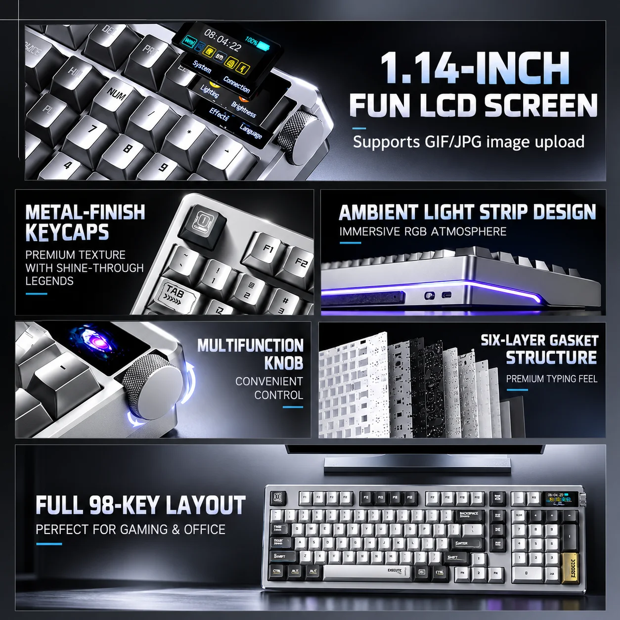 AULA NOVA98 98% Tri-Mode Mechanical Gaming Keyboard Dual 8K 10000mAh TFT Screen Knob