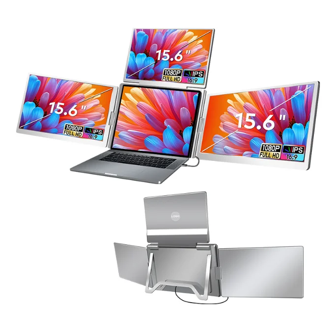 16 Inch IPS Type C Quad  Screen, Laptop Portable Projector Extender, 1 Cable 3 Displays 1920x1200 60Hz 250cd/m
