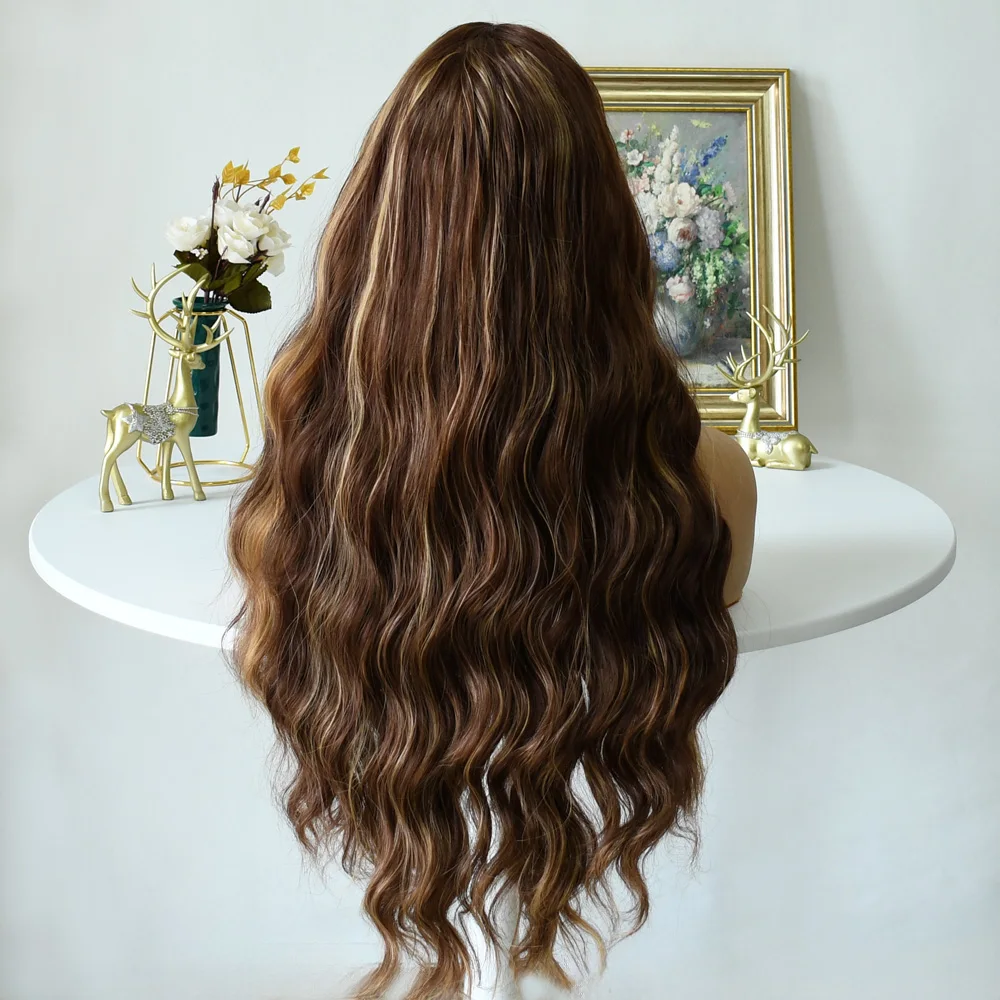Pelucas rubias resaltadas de colores de 30 pulgadas, peluca con malla frontal ondulada para mujer, pelucas sintéticas transparentes HD 13x4 prearrancadas brasileñas