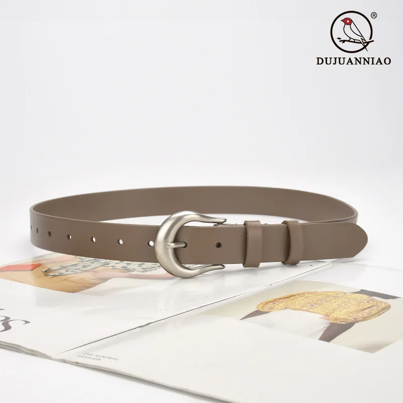 ヴィンテージレザーベルト女性のためのカジュアルピンバックルトップ層牛革多用途デニム装飾本革ベルト