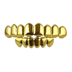 Top Bottom False Teeth Portable Halloween Grills Copper Plated Gold Tooth Performance Party Costumes Gold Bottom