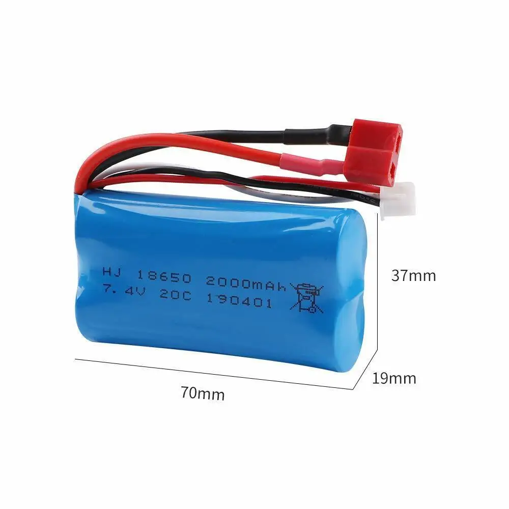 4Pcs Li-Ion Battery 7.4V 2000mAh 20C T Plug Connector w/ USB Charger for RC Car