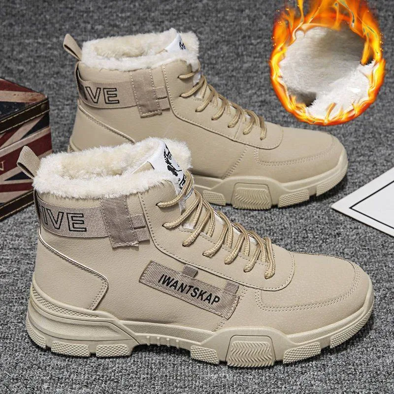 Men Boots Winter High Top Men Shoes Korean Waterproof Lace Up Plush Comfortable Anti Slip Cold Proof Warm Cotton Shoe Snow Boots