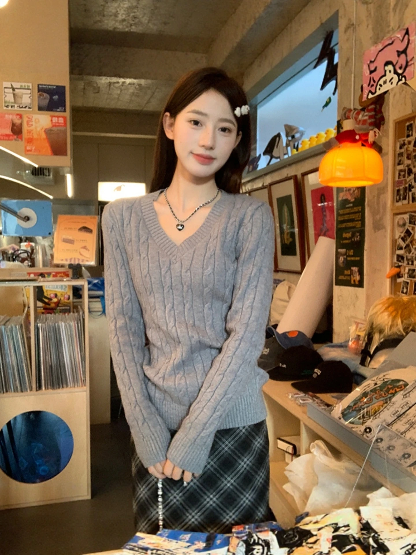 Slim Fit Korean Style Knitted Sweater Women's Autumn Winter V-Neck Twist Yarn Inner Wear Outer Wear Soft Long Sleeve Top