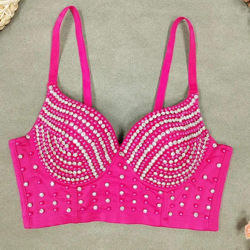 

2023 New Sexy Beaded Diamonds Bustier Bra Women Cropped Top Push Up Night Club Bralette Female Tank Top Fashion Camisole Y2742