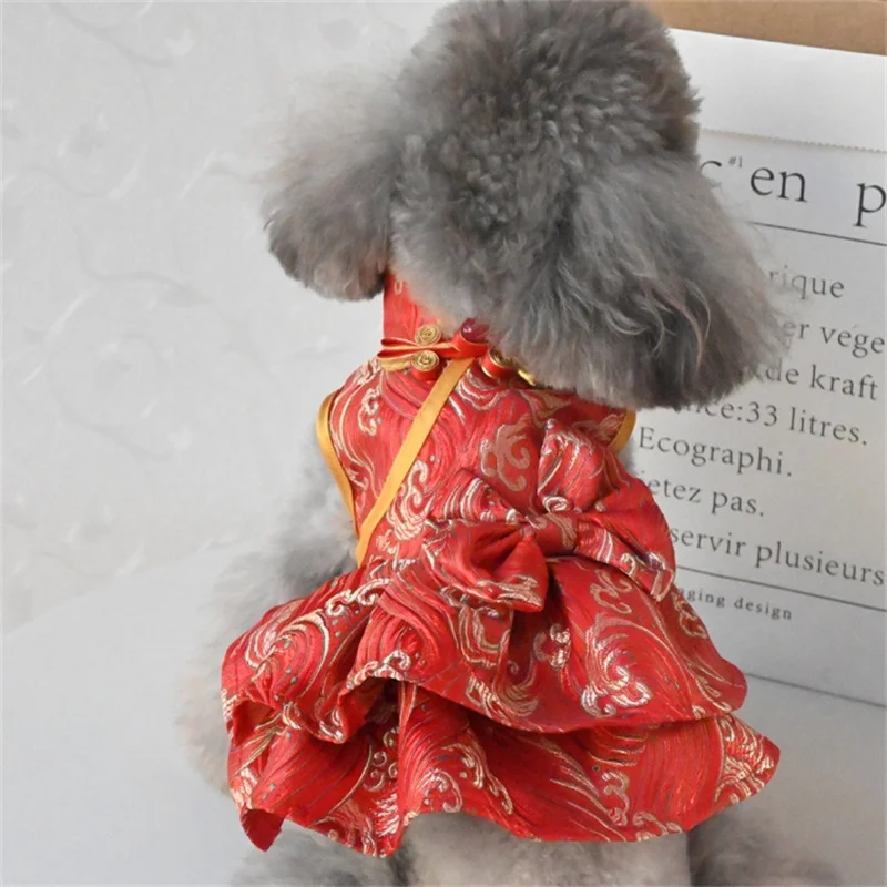 Dog Dress Cat Puppy Small Dog Clothes Tang Suit Cheongsam New Year Dog Clothing Poodle Yorkshire Pomeranian Shih Tzu Dog Costume