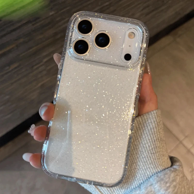 Advanced Minimalist ins Transparent Glitter Phone Case For iPhone 17 AIR 16 15 14 13 12 11 Pro XR XS Max 8 7 Plus Mini Y2K Cover