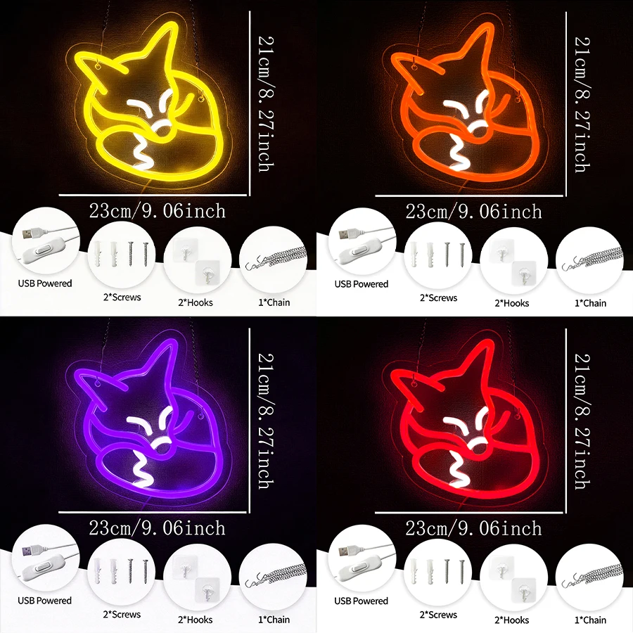 Multi-Color Fox Neon Sign For Wall Decor,Led Neon Light For Bedroom,Living Room,Game Room,Home Decor,Festival Gift For Friends