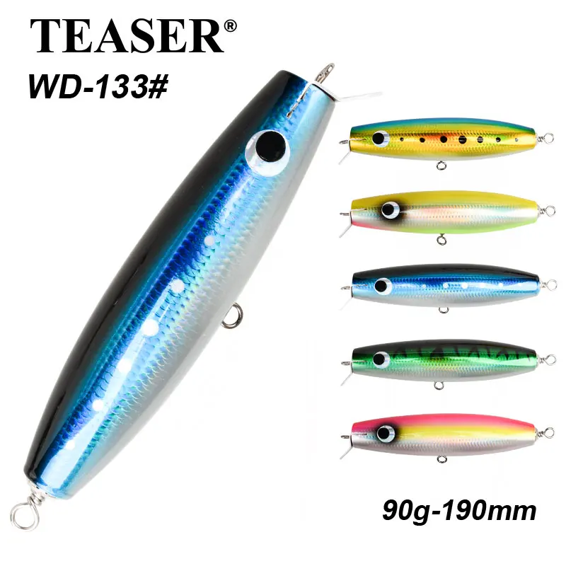 TEASER WD133 90 جرام 195 مللي متر المياه المالحة العلوي المياه الصيد الخشب سطح التصيد بوبر الطعم العائمة خشبية البحر الصيد بوبر السحر