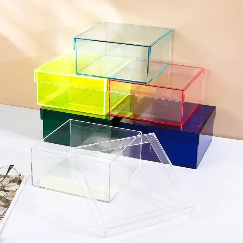 Acrylic Storage Box with Lid Colorful Acrylic Organizer Bins Display Cases Shelf for Cosmetics Food Collectibles Jewelry Figures