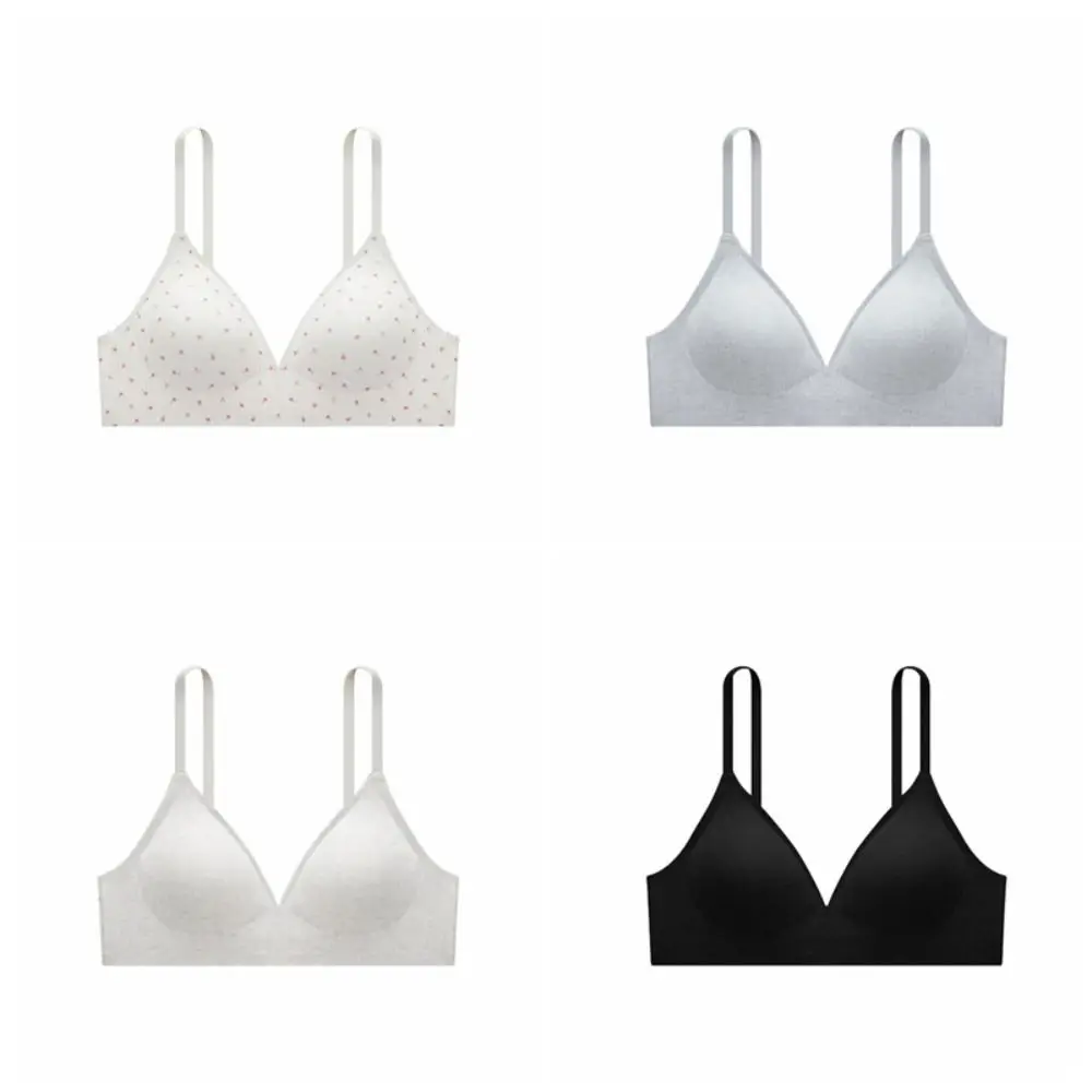 KUTUCL Soft Flower Wireless Deep V Bra Shockproof Push Up Underwear for Women Anti-sagging Sweet Seamless Bra Girls