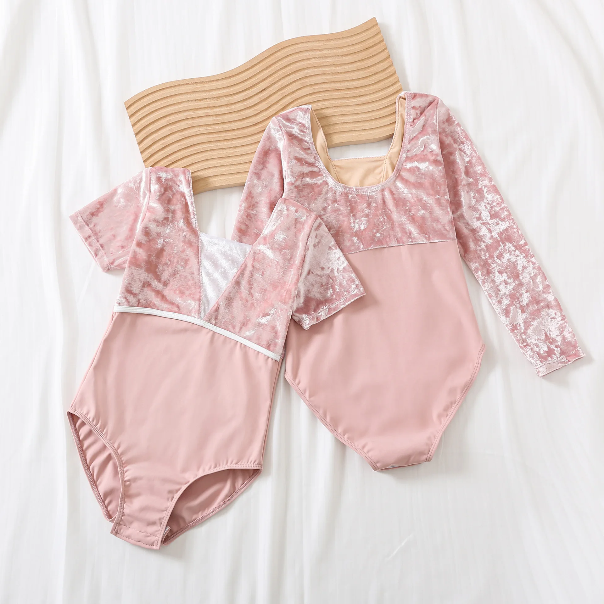 

Girl Dance Ballet Autumn Winter Leotards Velvet Splice Practice Clothing Long Sleeve Classical Dance Gymnastics Bodysuit For Kid