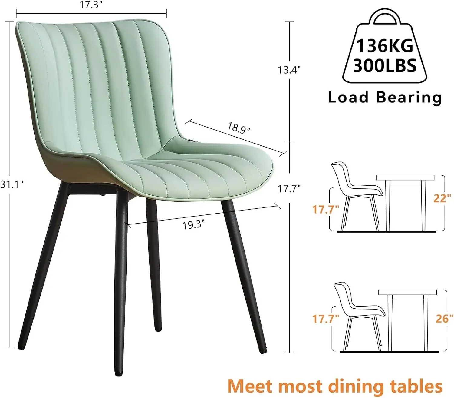 Green Dining Chairs Set of 2 Upholstered Mid Century Modern Kitchen & Dining Room Chair for Living Room Mint Sage Green Sillas