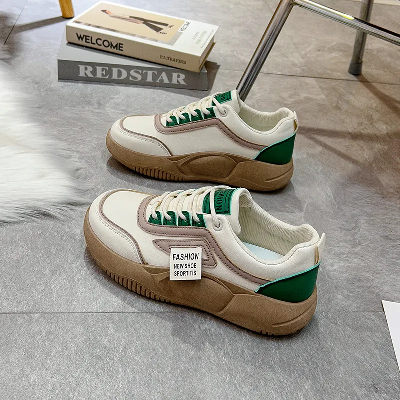 Thick sole color matching casual shoes 2023 spring new trend Korean version female student comfortable walking board shoes
